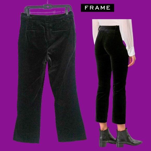 FRAME NEW Old Money Velvet Cropped Slit Flare Leg Pant 10 - Picture 8 of 12